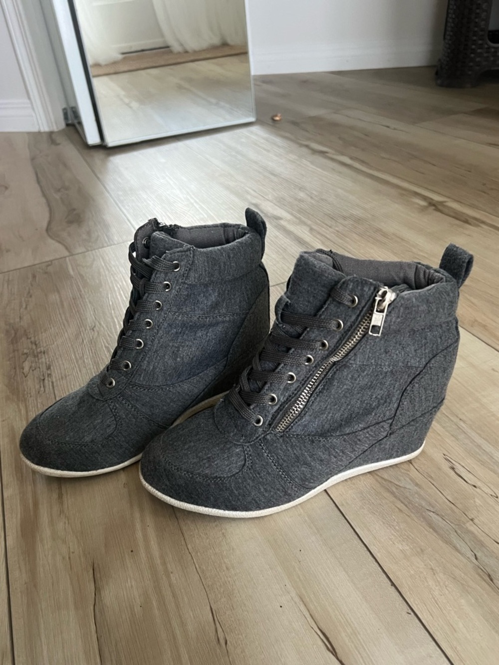 Y2K Sneaker Wedges in Charcoal Gray